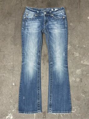Miss Me Women's Bootcut Jeans Size 27/32 Low Rise Medium Wash Crosses Bling Y2K